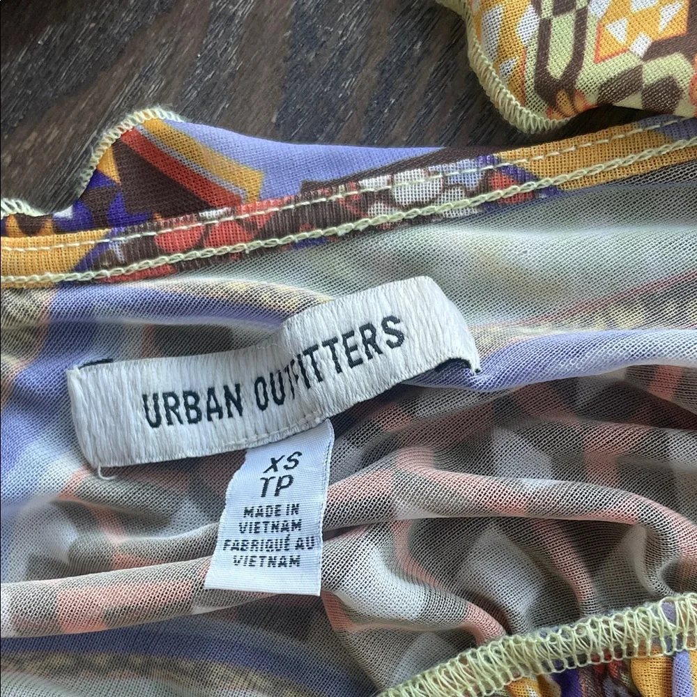 Colorful Patterned Ruffle Sheer Blouse - Picture 2 of 3